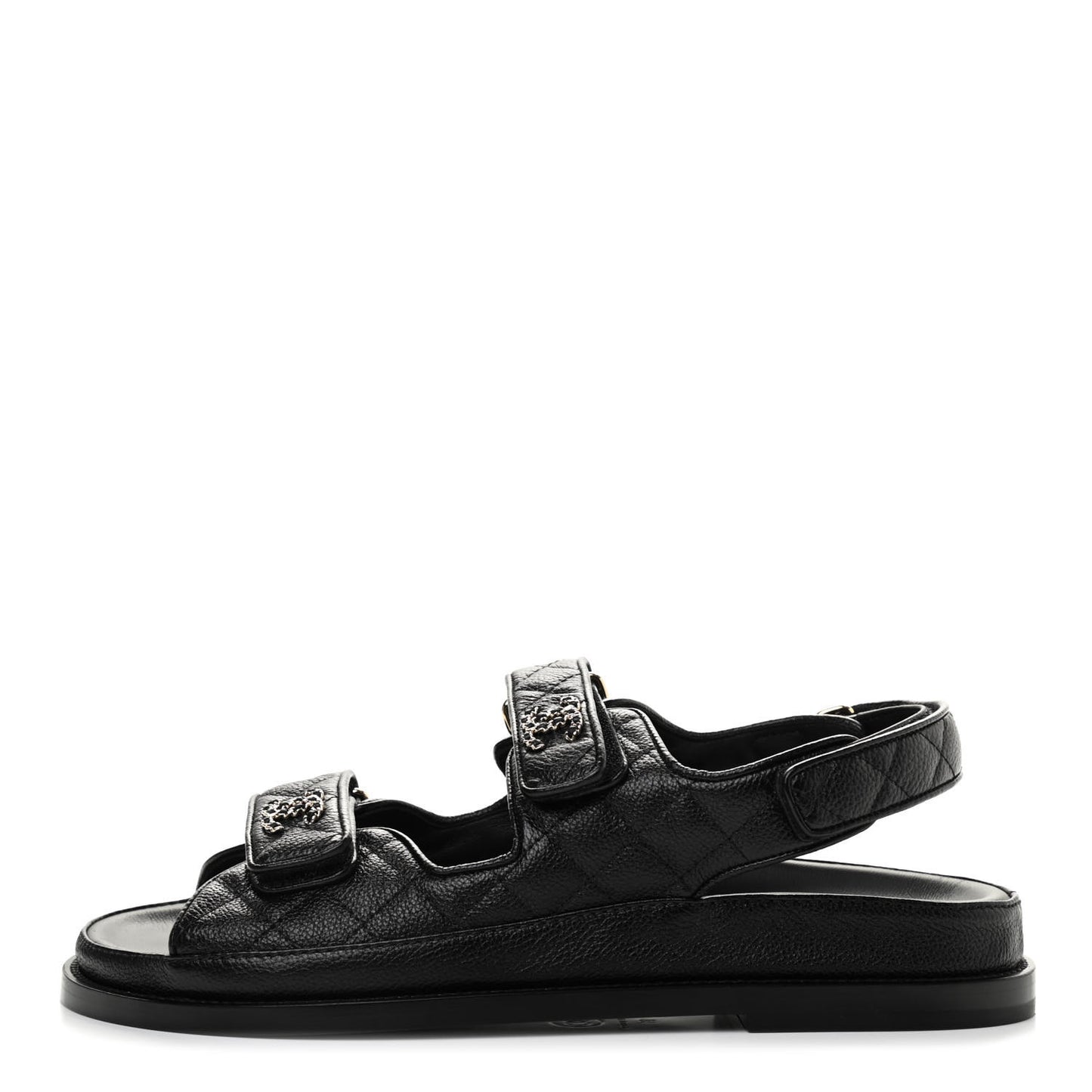 Grained Calfskin Velcro Dad Sandals 39 Black