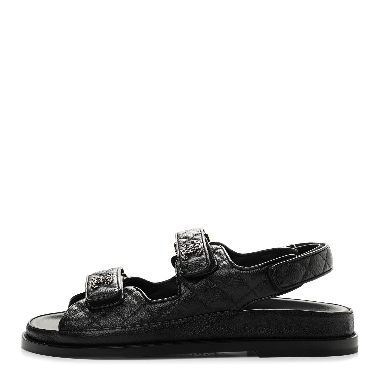 Chanel Grained Calfskin Velcro Dad Sandals 39 Black 1 of 8