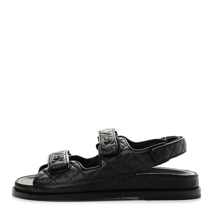 Chanel Grained Calfskin Velcro Dad Sandals 39 Black 1 of 8