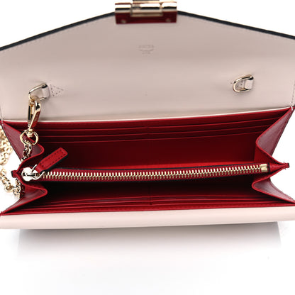 MCM Calfskin Visetos Monogram Patricia Color Block Wallet On Chain Cognac Ruby Red White 4 of 4