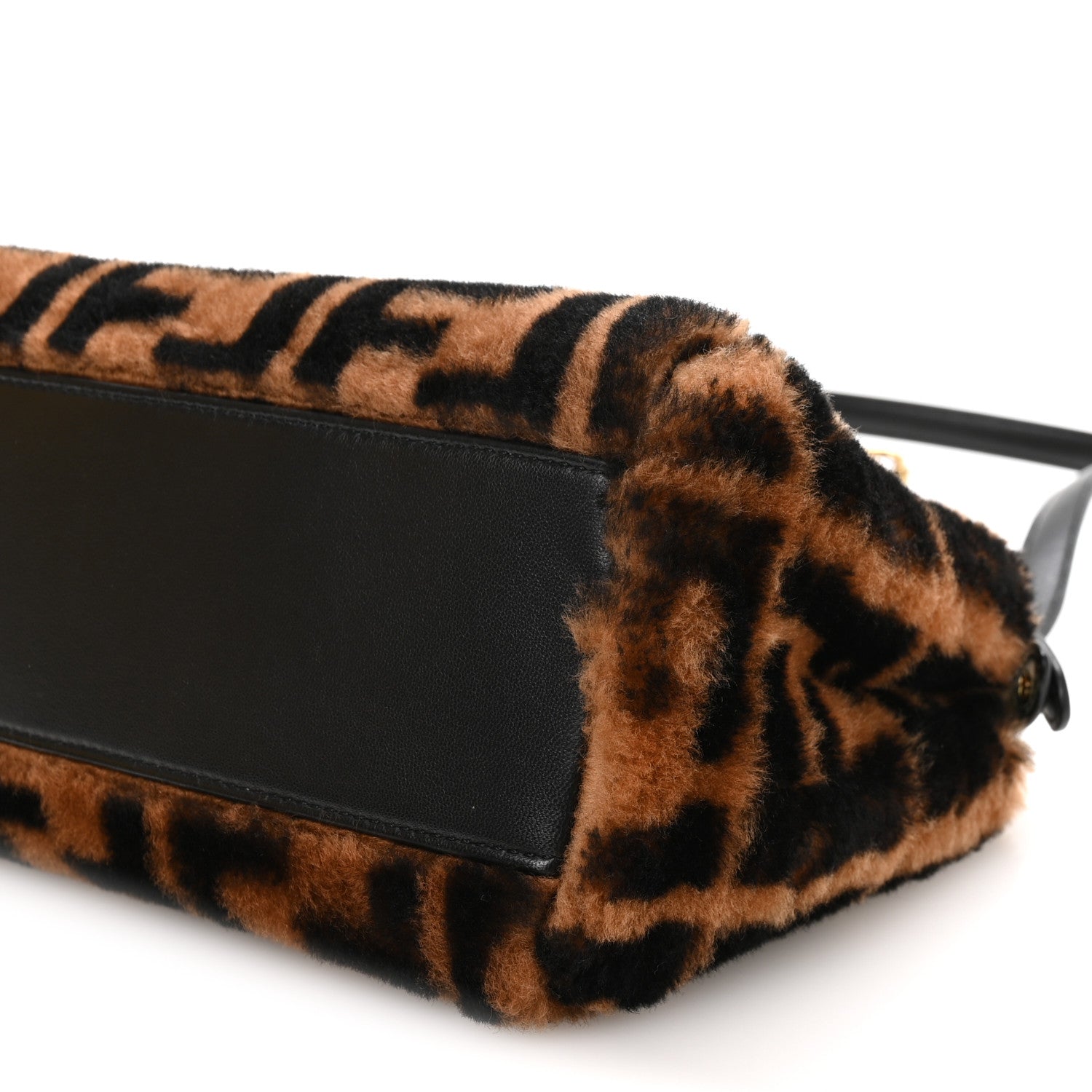 Fendi Shearling Nappa Macro FF 1974 Mini Peekaboo Iconic Satchel Tobacco Black 10 of 12