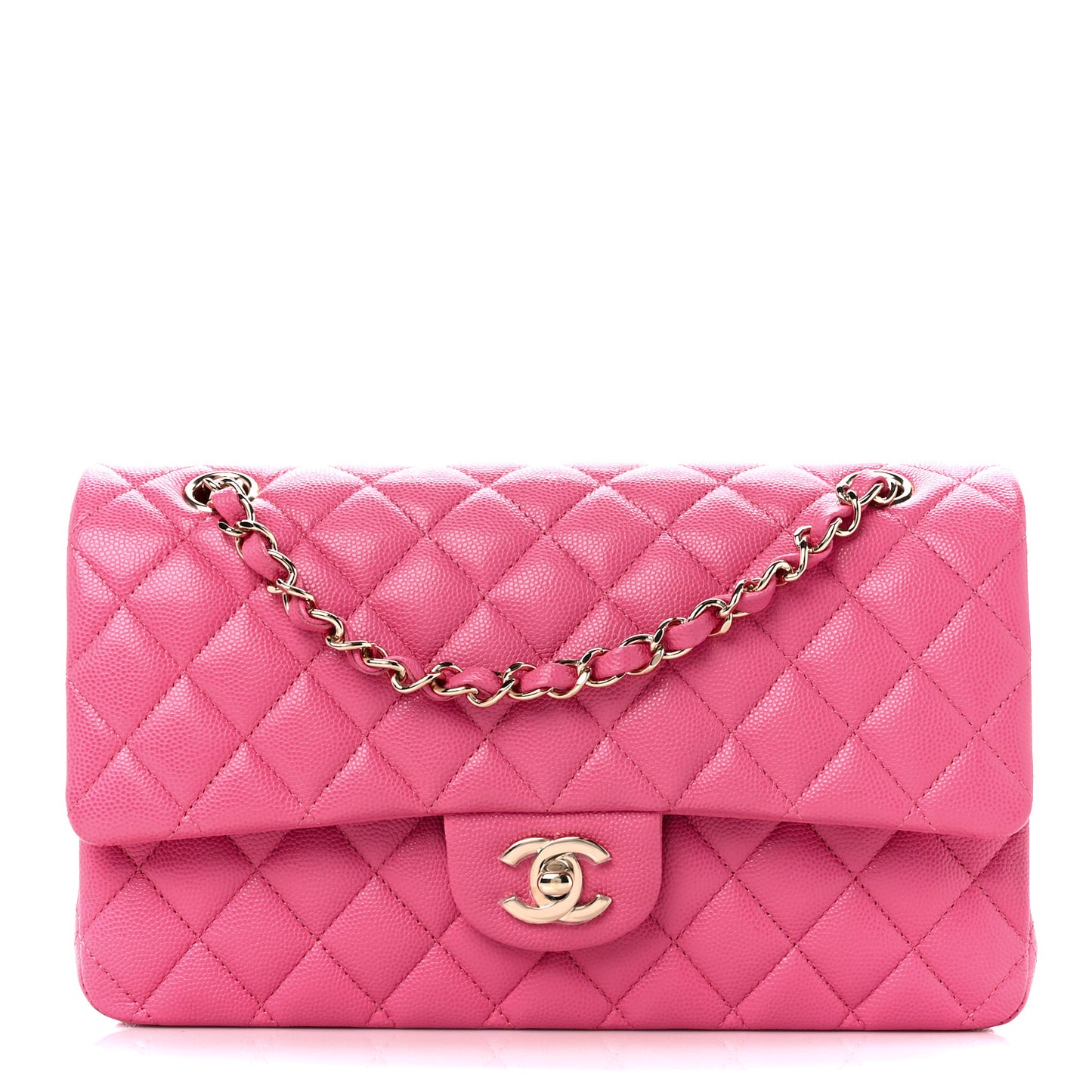 Caviar Quilted Medium Double Flap Pink