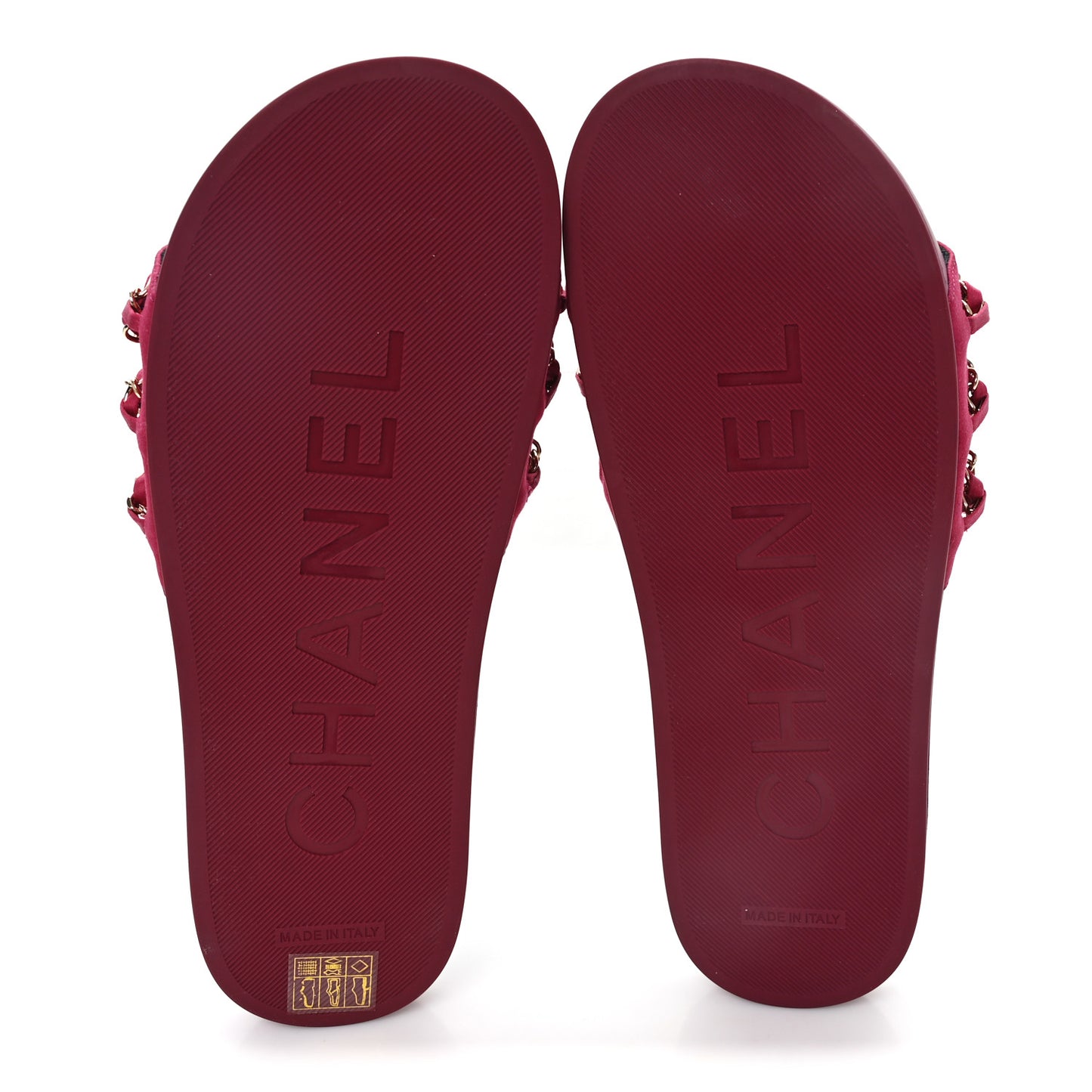Satin Canvas Chain Slides Sandals Flats 40 Dark Fuchsia