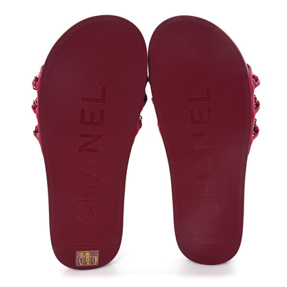 Chanel Satin Canvas Chain Slides Sandals Flats 40 Dark Fuchsia 6 of 9