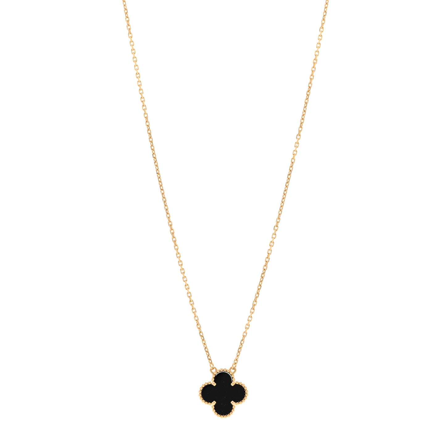 18K Yellow Gold Black Onyx Vintage Alhambra Pendant Necklace