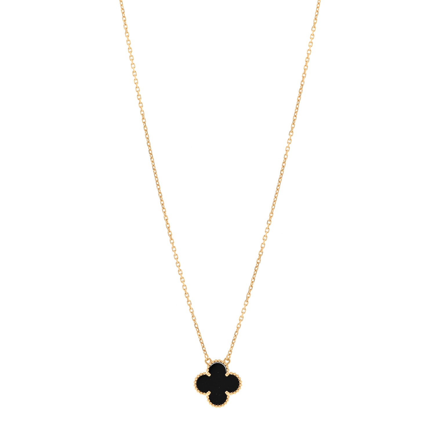Van Cleef & Arpels 18K Yellow Gold Black Onyx Vintage Alhambra Pendant Necklace 1 of 6