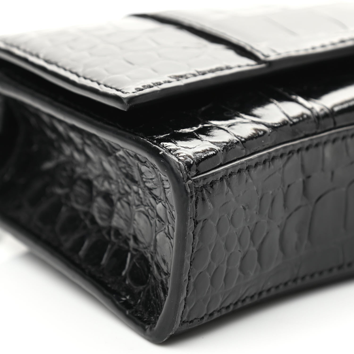Balenciaga Shiny Calfskin Monochrome Crocodile Embossed Hourglass Chain Bag Black 8 of 9