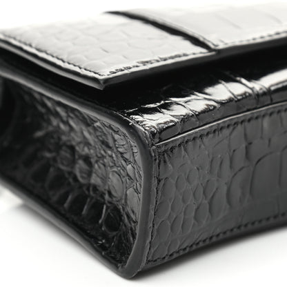 Balenciaga Shiny Calfskin Monochrome Crocodile Embossed Hourglass Chain Bag Black 8 of 9