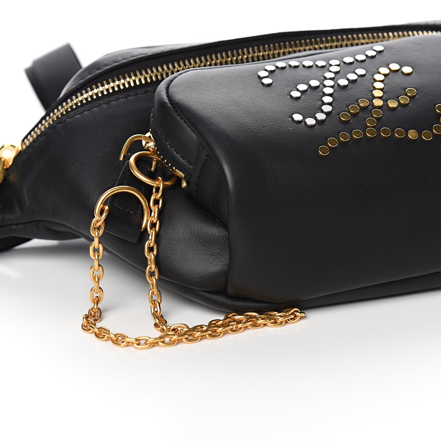 Vitello Grace Karligraphy Studded Pocket Belt Bag Black
