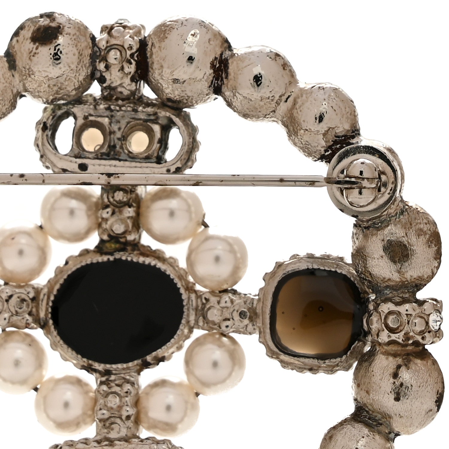 CHANEL パールクリスタルブローチ 5 Chanel Gripoix Poured Glass Crystal Pearl Brooch Black Silver