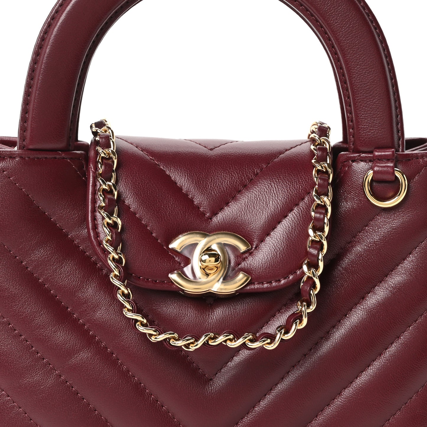 Shiny Lambskin Chevron Quilted Nano Kelly Shopper Black Dark Burgundy