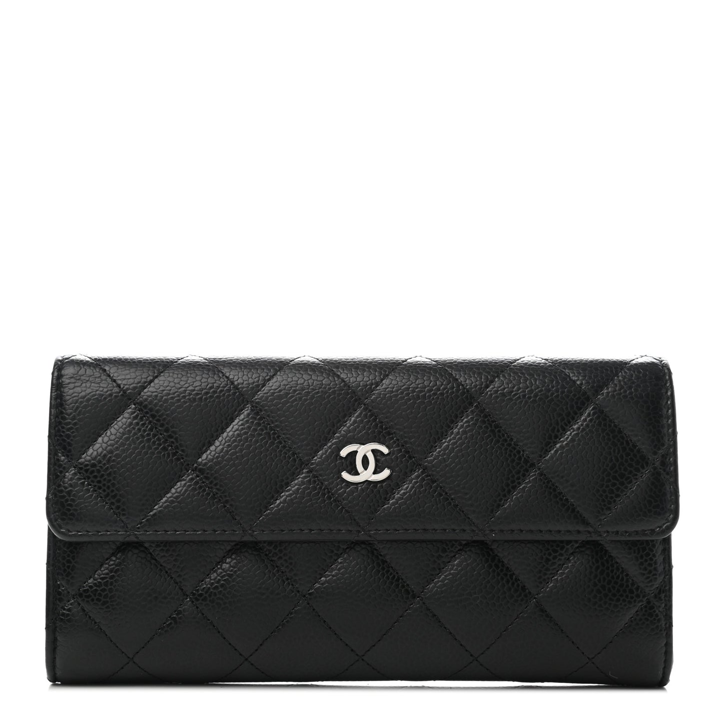 Caviar Quilted Large Gusset Flap Wallet Black
