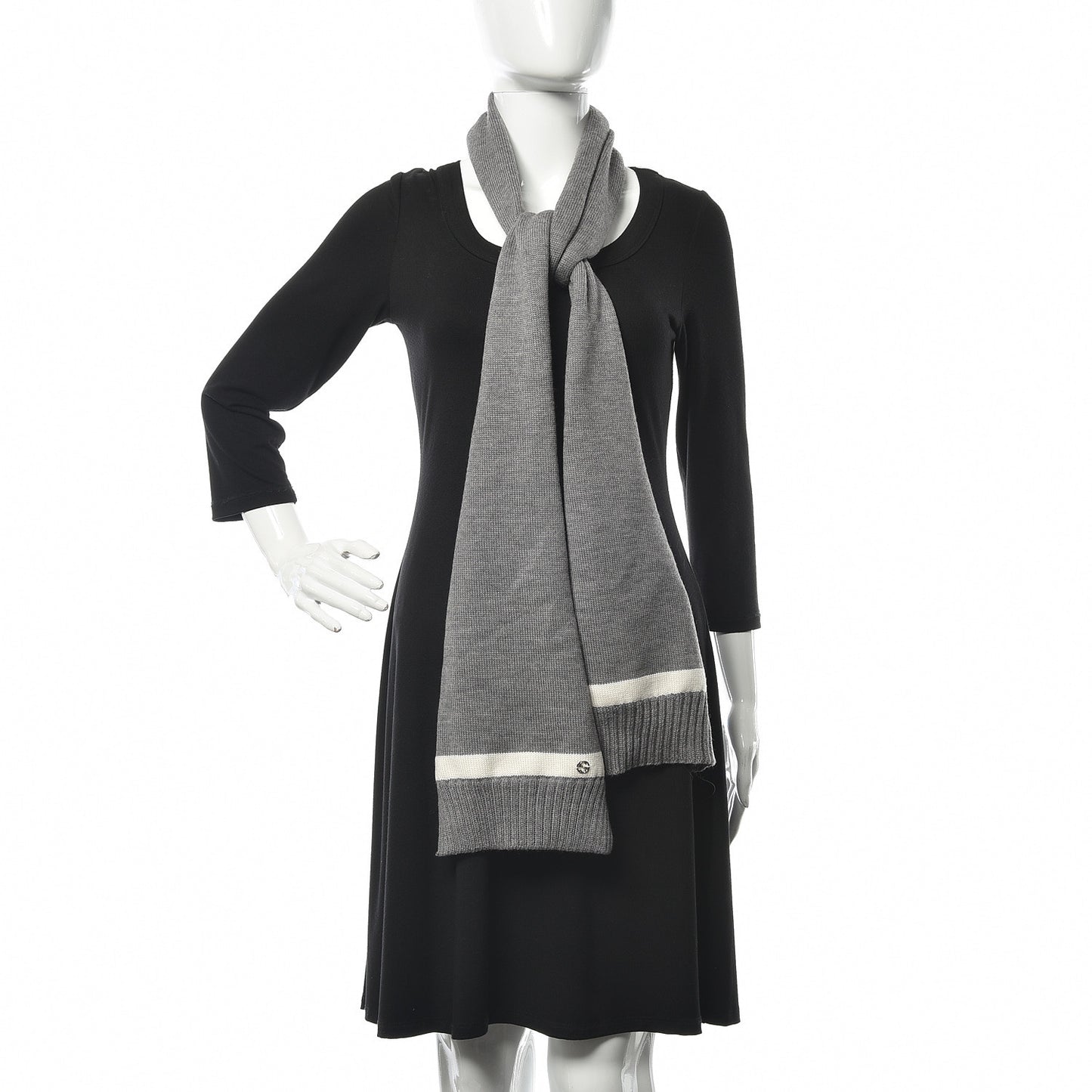 Wool Newporte Long Scarf Graphite Ivory
