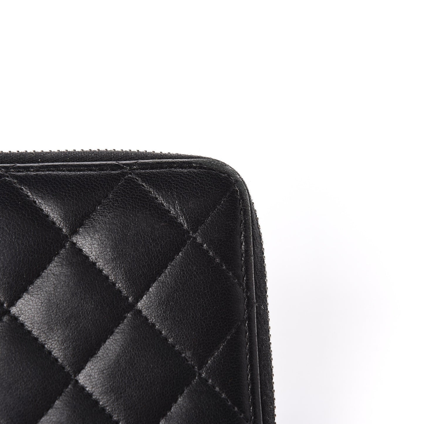 Lambskin Quilted Large Gusset Zip Around Wallet Black