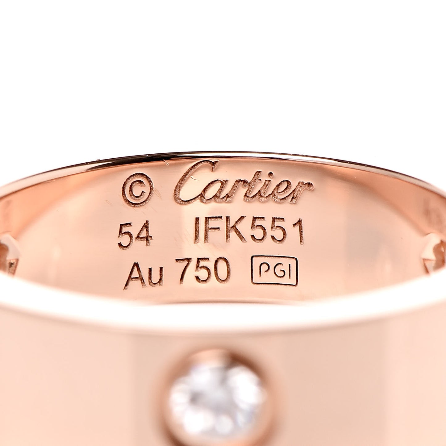 18K Pink Gold 3 Diamond 5.5mm LOVE Ring 54 7