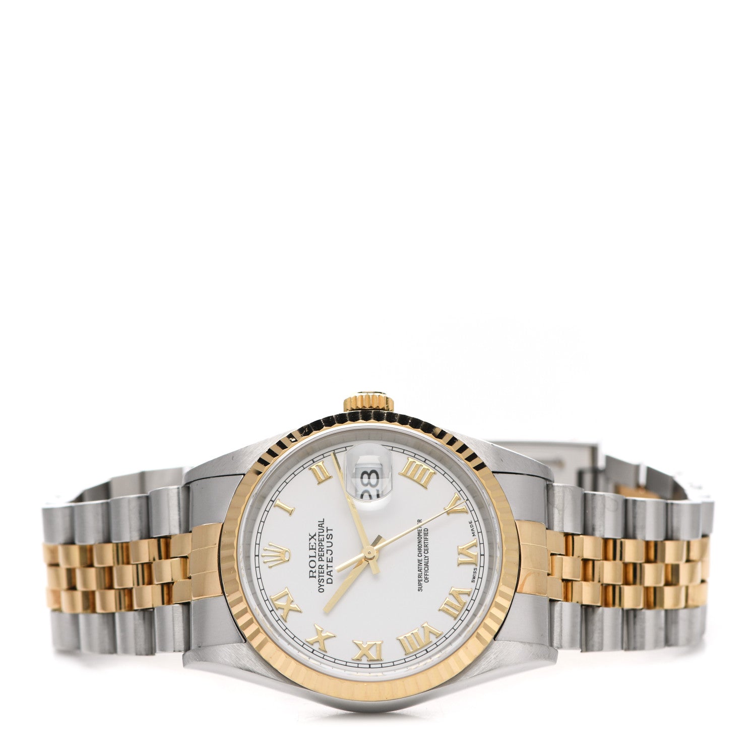 Rolex Stainless Steel 18K Yellow Gold 36mm Oyster Perpetual Datejust Watch White Roman 16233 2 of 5