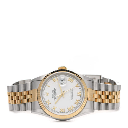 Rolex Stainless Steel 18K Yellow Gold 36mm Oyster Perpetual Datejust Watch White Roman 16233 2 of 5