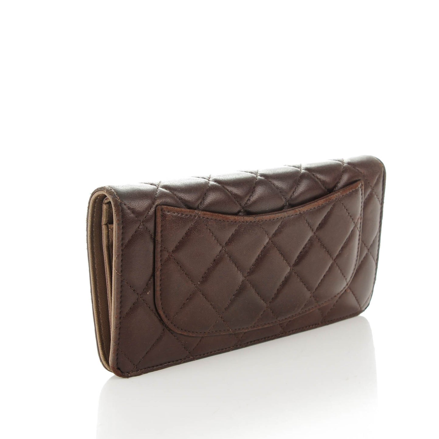 Lambskin Quilted Yen Wallet Dark Brown