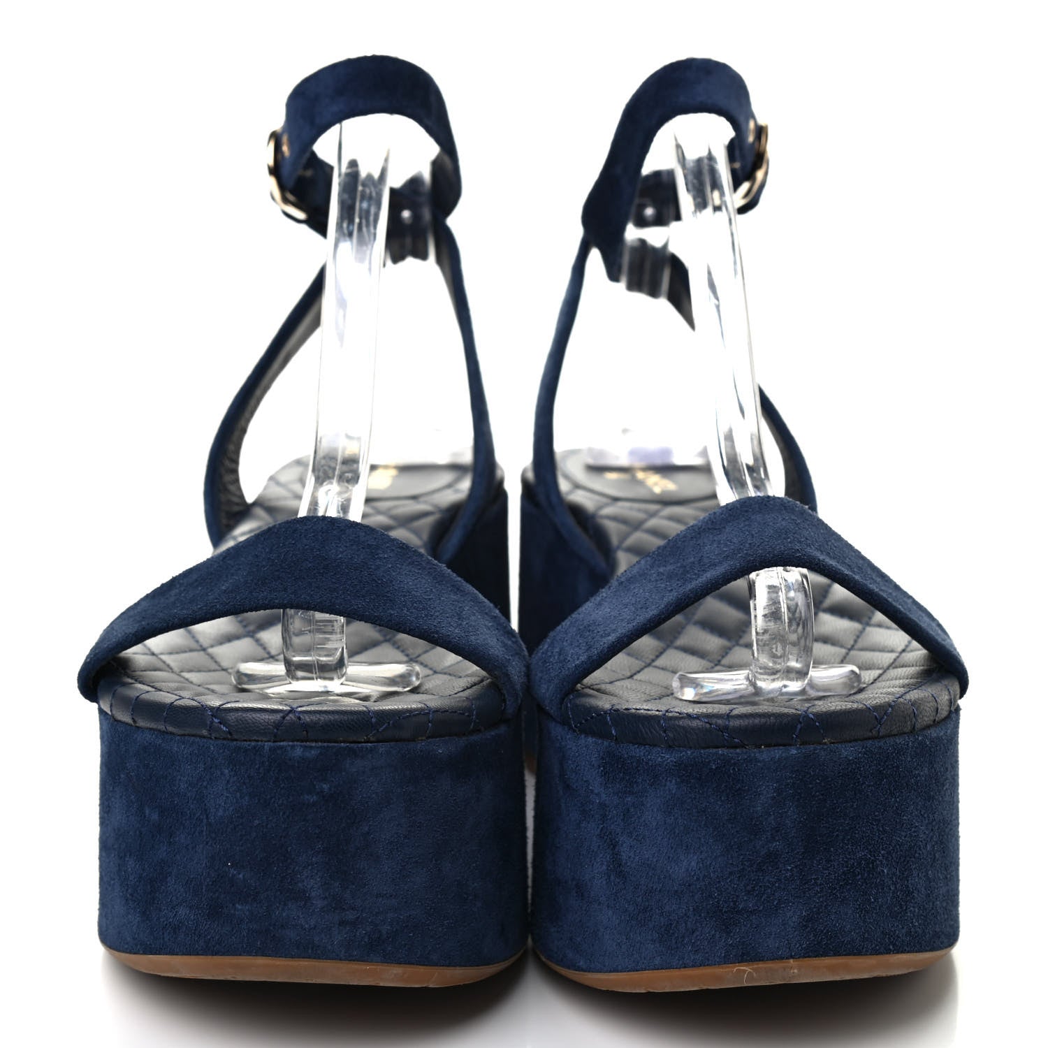 Chanel Suede Calfskin Platform Wedge Sandals 39 Blue 2 of 8