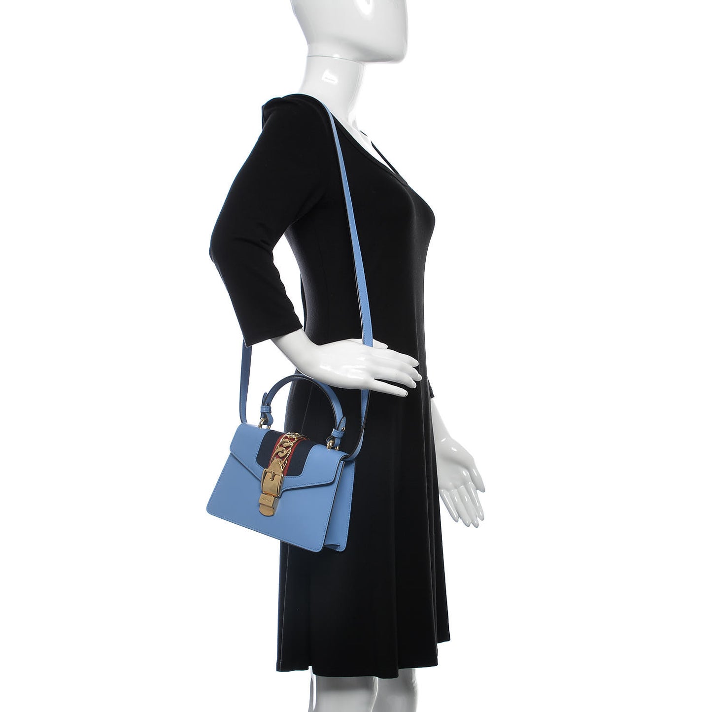 Vitello Fontanella Web Mini Sylvie Top Handle Bag Clear Sky Blue
