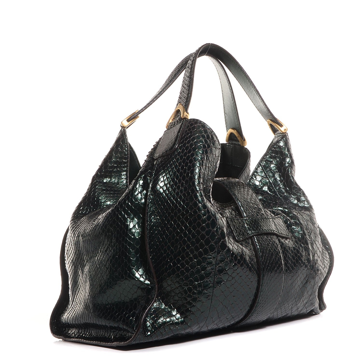 Gucci Shiny Python Medium Soft Stirrup Shoulder Bag Green 3 of 9