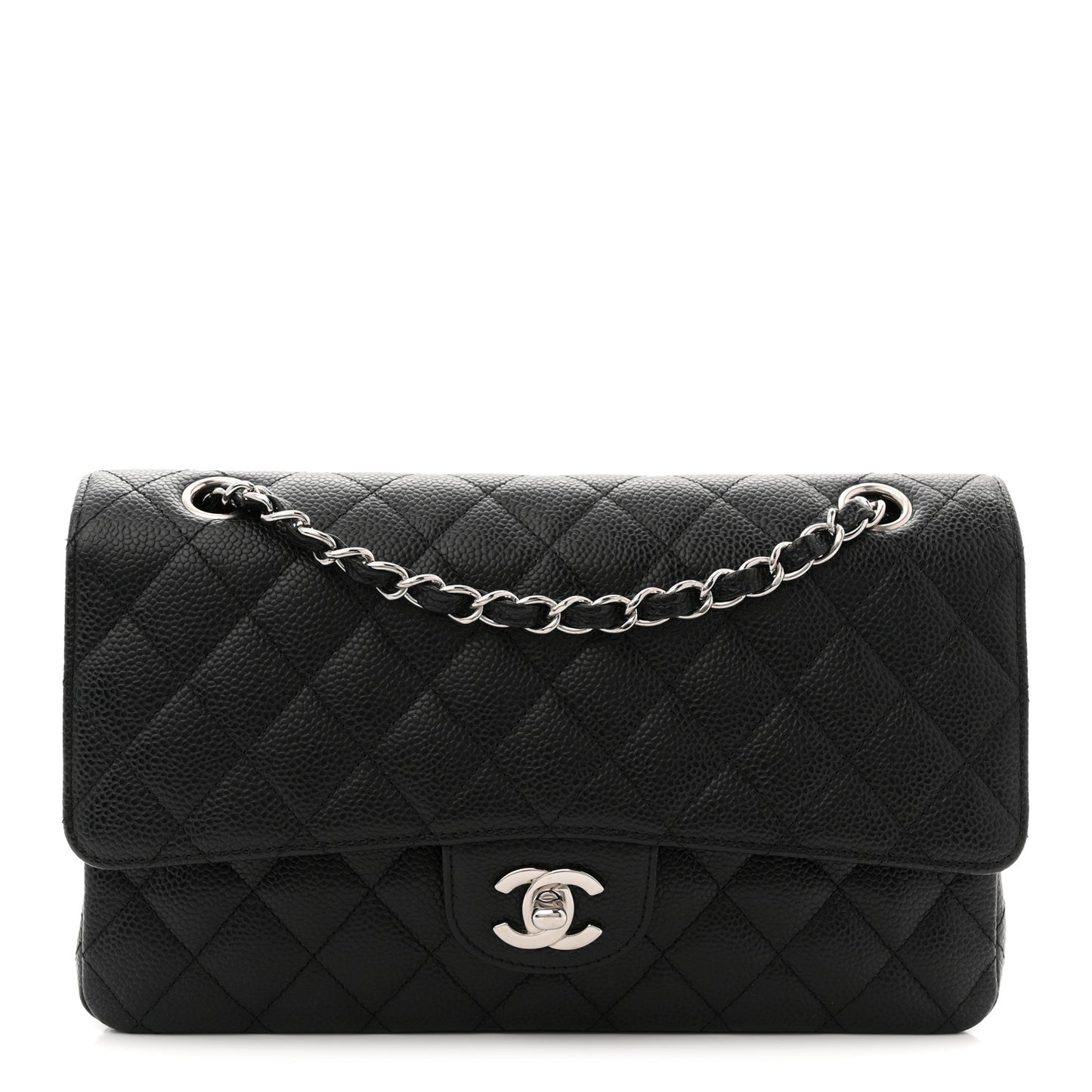 Caviar Quilted Medium Double Flap Black