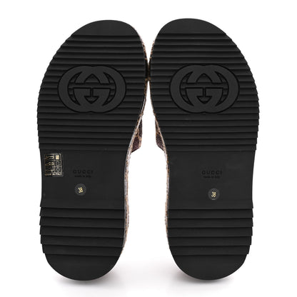 Gucci Lame GG Monogram Angelina Platform 55mm Slide Sandals 38 Brown Beige 6 of 10