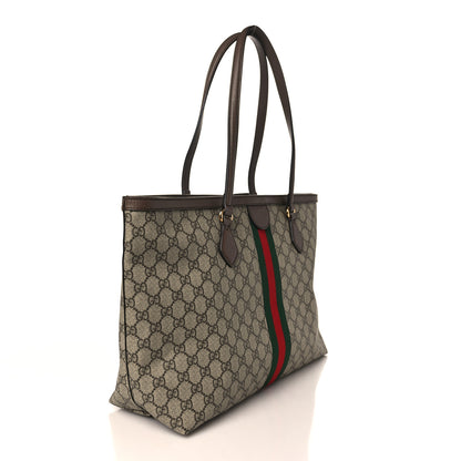 Gucci GG Supreme Monogram Textured Calfskin Web Medium Ophidia Shopping Tote Beige Ebony New Acero 3 of 9