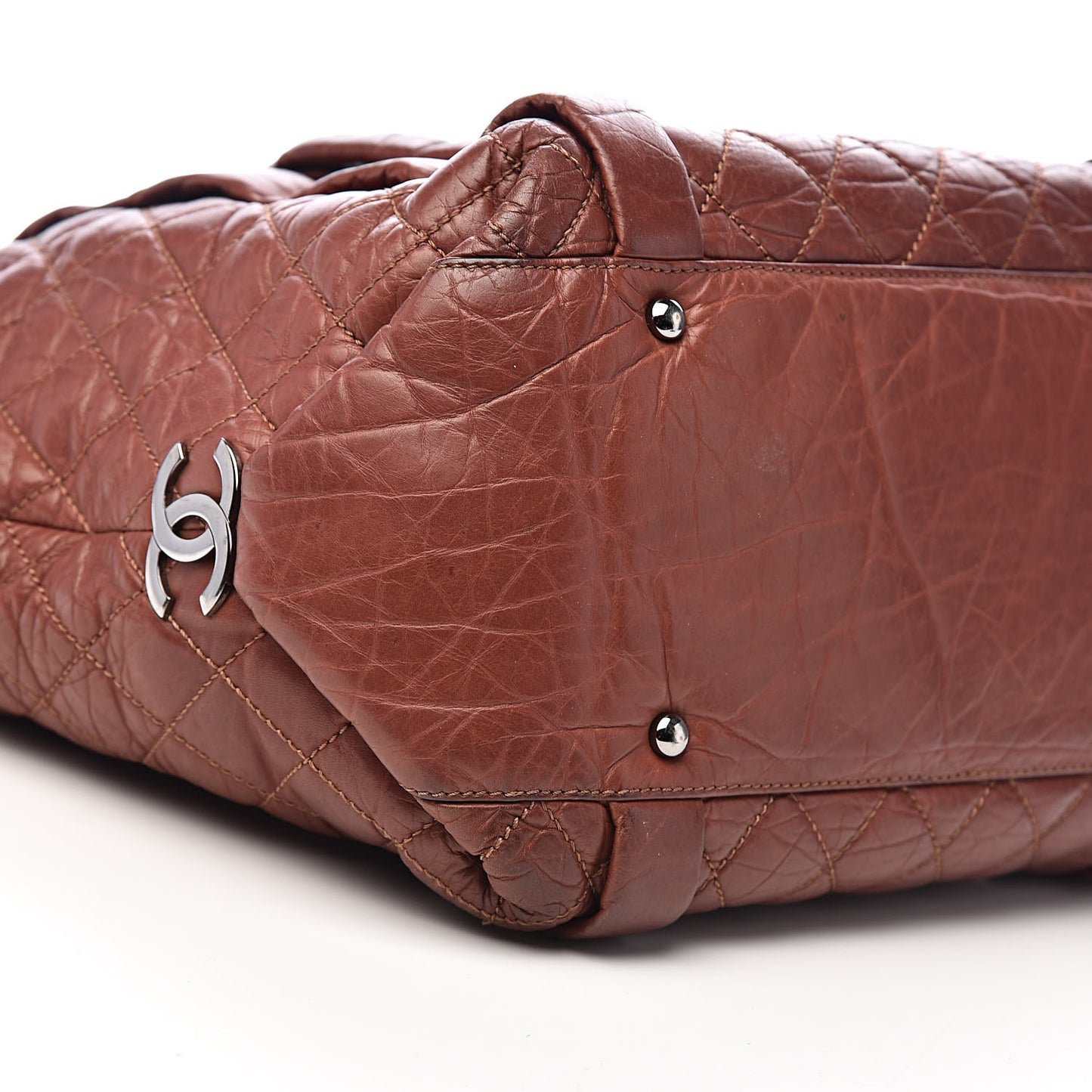 Distressed Lambskin Vintage Ligne Lady Braid Tote Brown