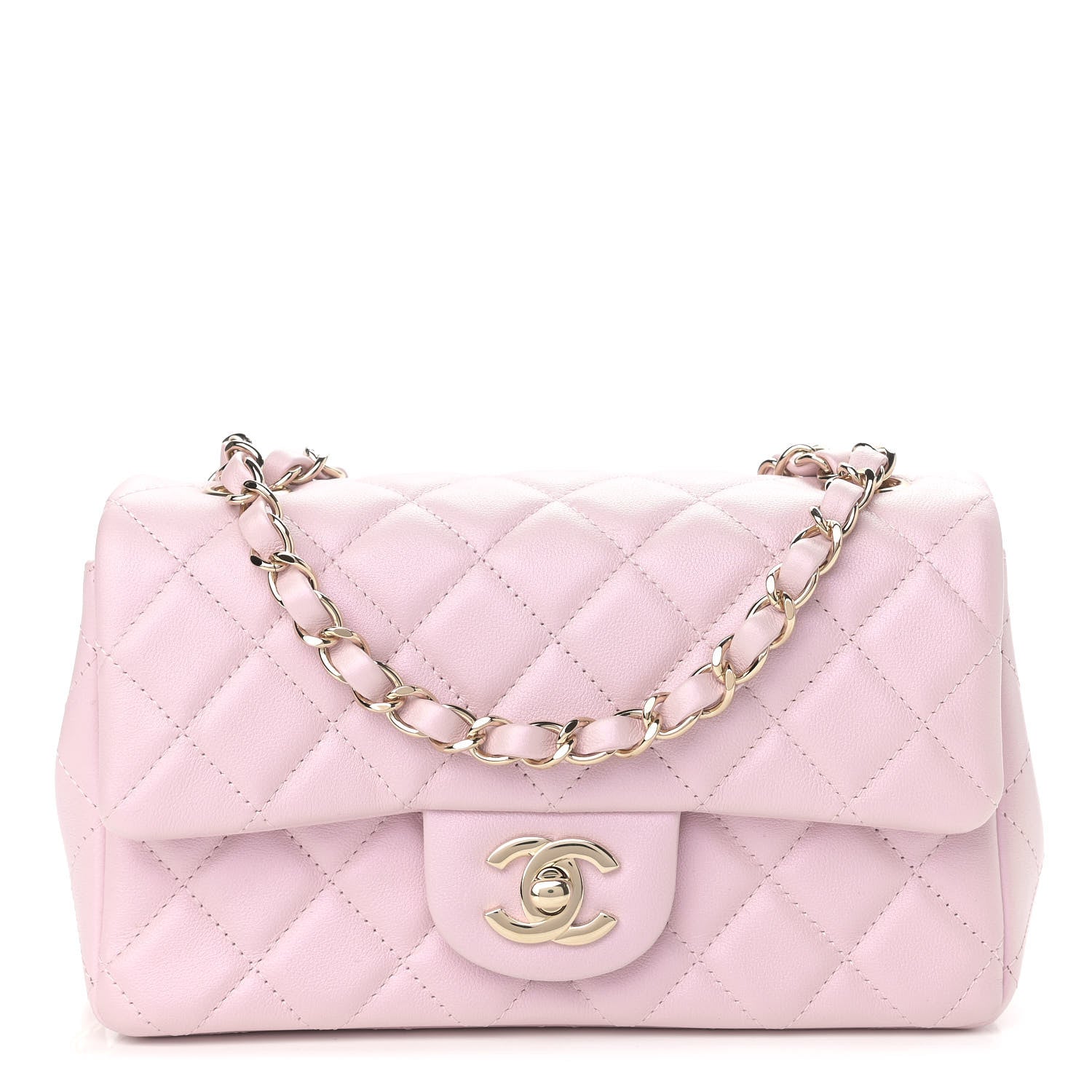 Chanel Iridescent Calfskin Quilted Mini Rectangular Flap Light Pink 1 of 11