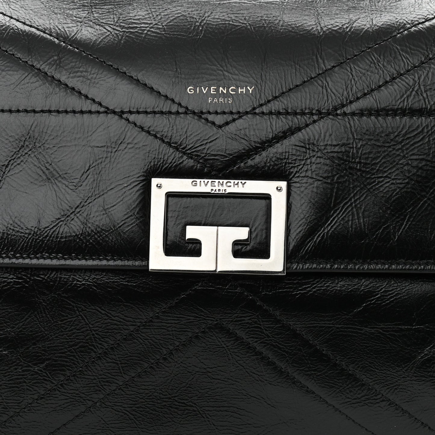 Creased Patent Calfskin Medium ID Flap Black