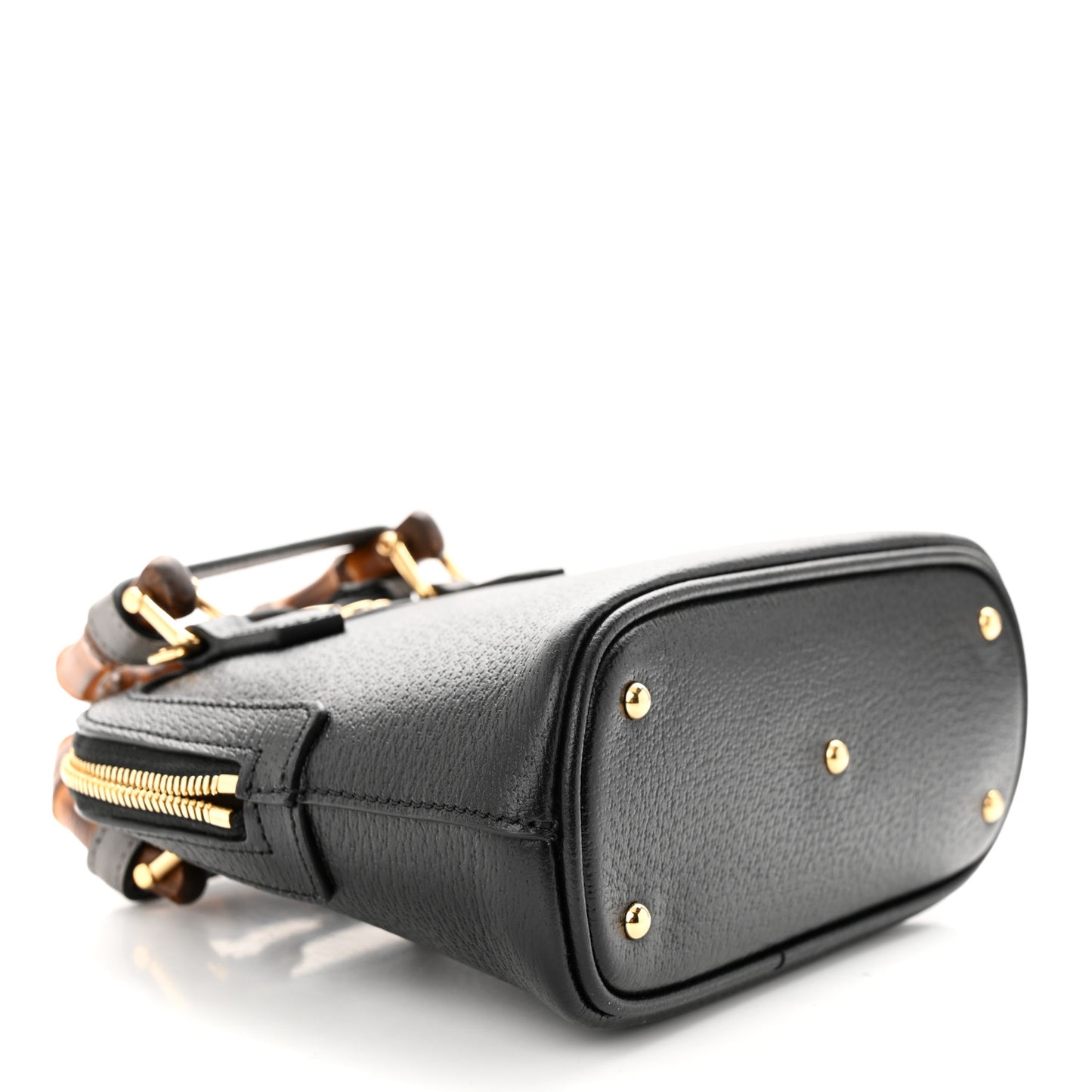 Textured Dollar Calfskin Mini Diana Dome Tote Bag Black Dusty Grey