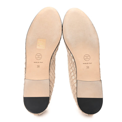 Chanel Mesh Crochet Grosgrain Cap Toe Ballerina Flats 38 Beige Black 6 of 9