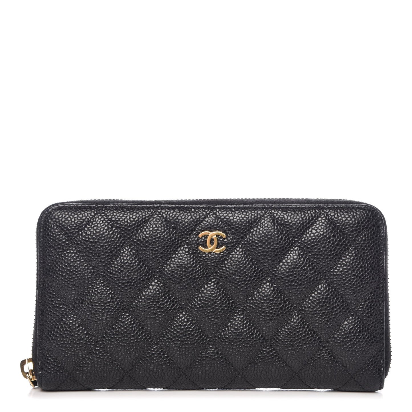 Caviar Quilted Large Gusset Zip Around Wallet Black