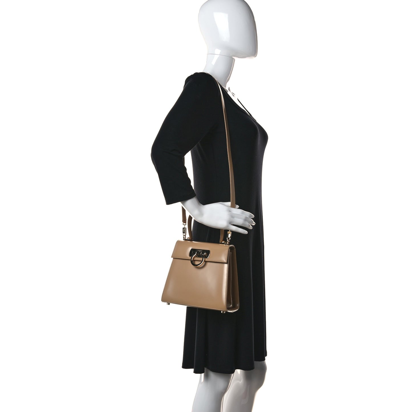 Brushed Off Calfskin Iconic Top Handle Bag Camel