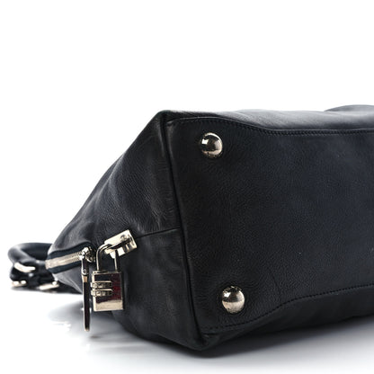 Prada Soft Calf Pleated Tote Black 6 of 9