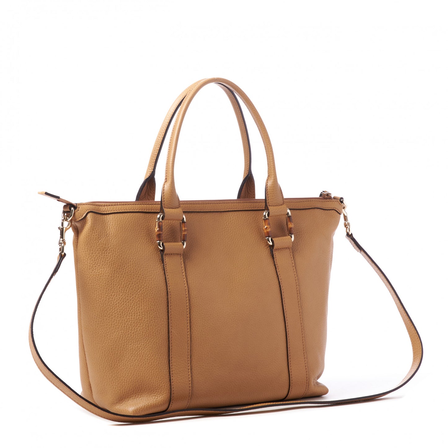 Calfskin Bamboo Top Handle Tote Tan