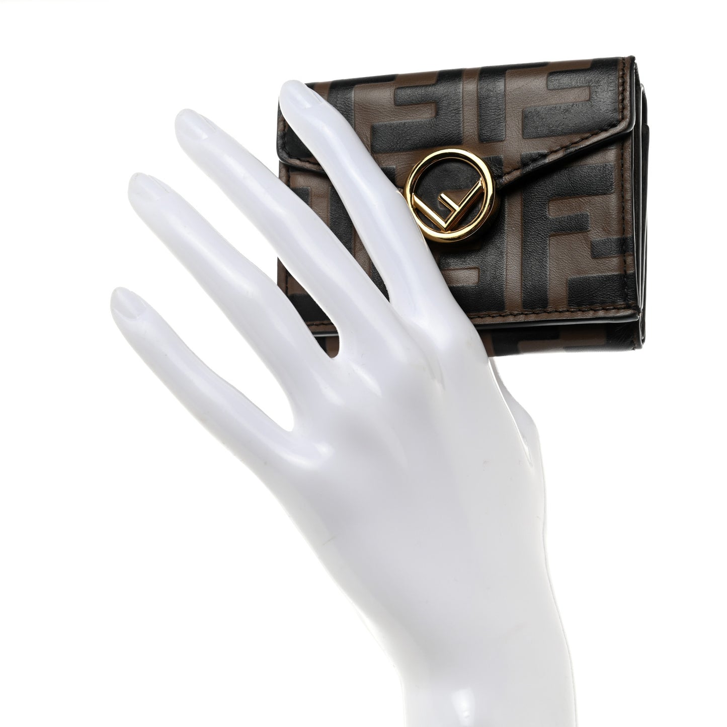 Vitello Soft F is Fendi Bi-Color FF 1974 Embossed Micro Tri-Fold Envelope Wallet Maya Black