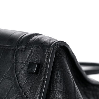 Celine Calfskin Crocodile Embossed Medium Phantom Luggage Black 10 of 28