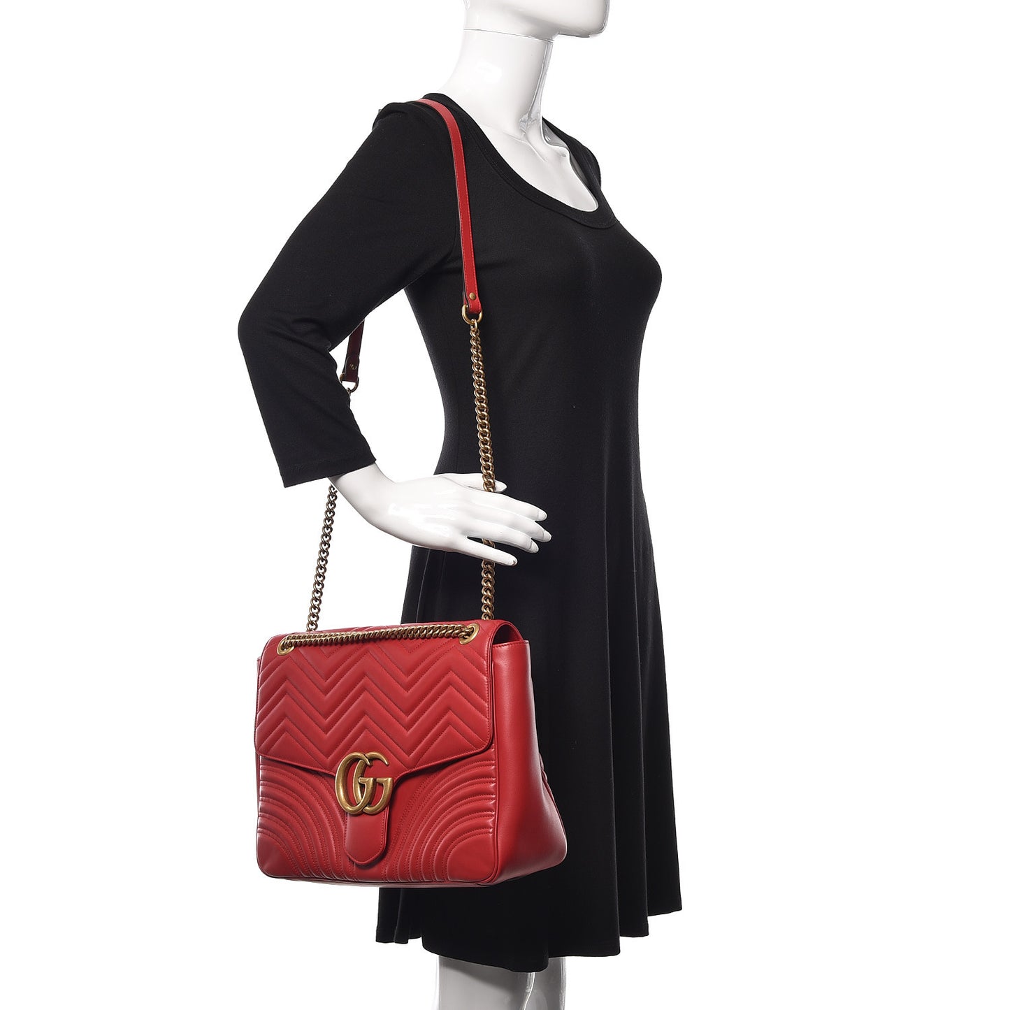 Calfskin Matelasse Large GG Marmont Shoulder Bag Hibiscus Red