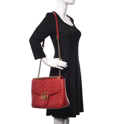 Gucci Calfskin Matelasse Large GG Marmont Shoulder Bag Hibiscus Red 2 of 9