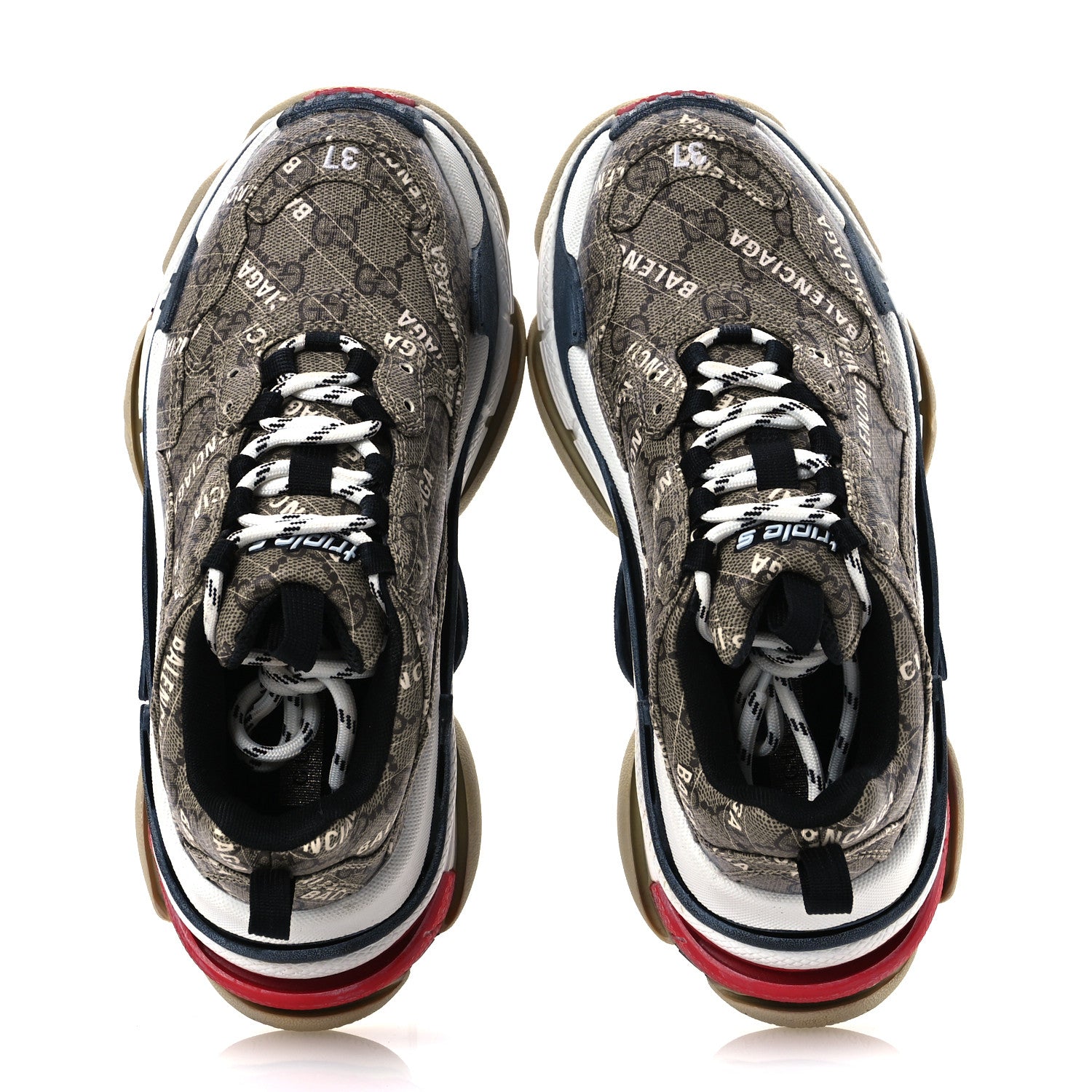 Balenciaga X GUCCI GG Supreme Monogram Allover Logo Womens Triple S Sneakers 37 Beige Ebony Mystic White 2 of 15