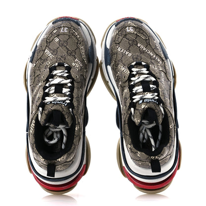 Balenciaga X GUCCI GG Supreme Monogram Allover Logo Womens Triple S Sneakers 37 Beige Ebony Mystic White 2 of 15