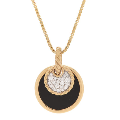 David Yurman 18K Yellow Gold Diamond Black Onyx Gray Mother of Pearl Reversible Elements Necklace 5 of 8