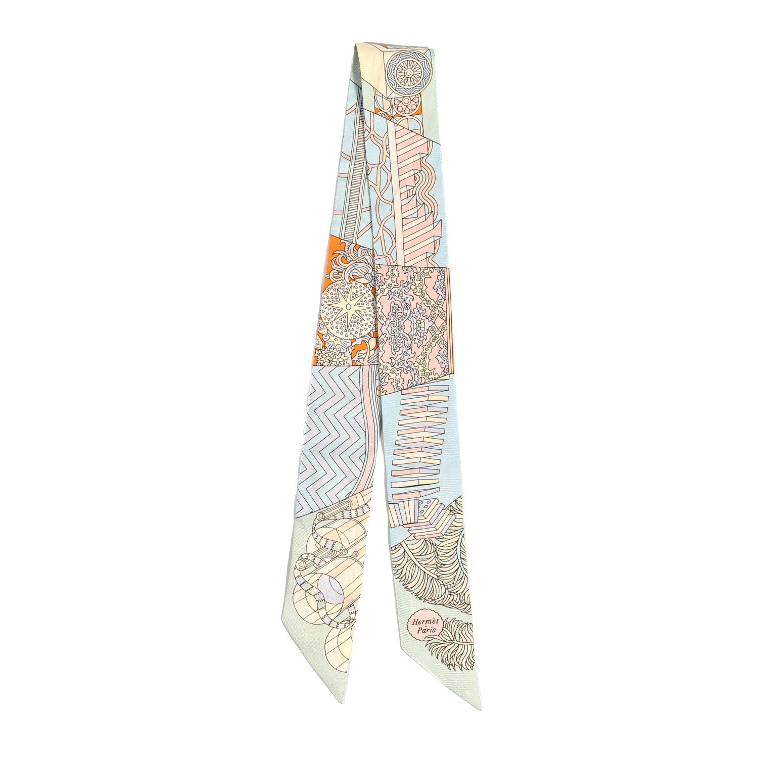 Hermes Silk De l'Ombrelle Aux Duels Twilly Ciel Rose Pale Orange 2 of 3
