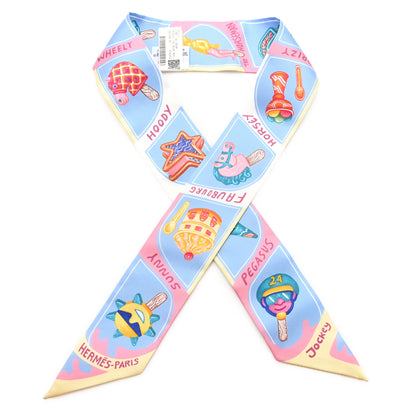 Hermes Silk Funny Ice Cream Twilly Bleu Ciel Rose Bonbon 1 of 4