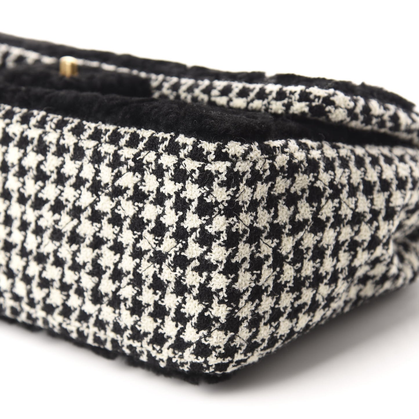 Shearling Tweed Jumbo Single Flap Black White