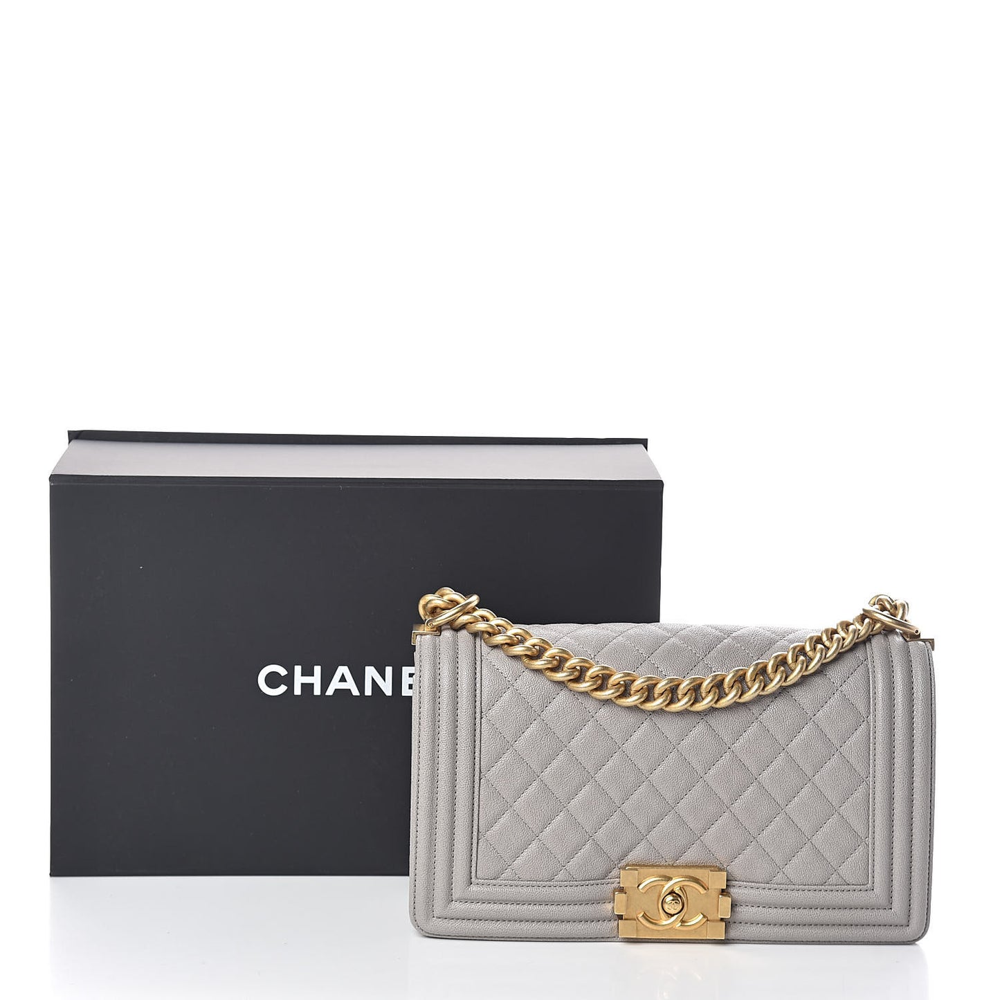 Caviar Quilted Medium Boy Flap Grey