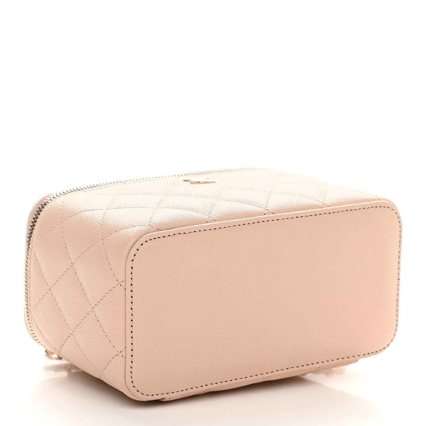Caviar Quilted Small Vanity Case With Chain Light Beige