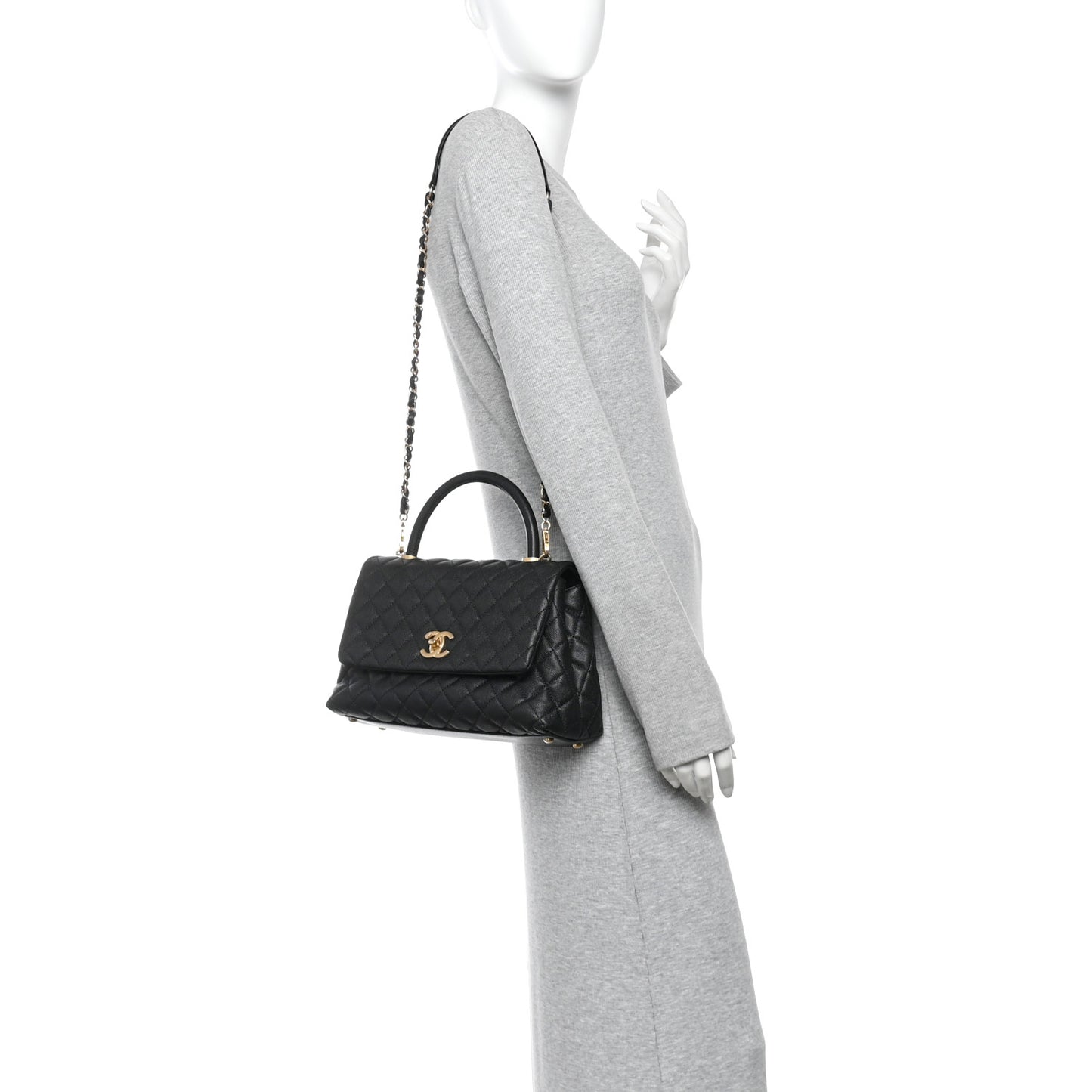 Caviar Quilted Small Coco Handle Flap Black